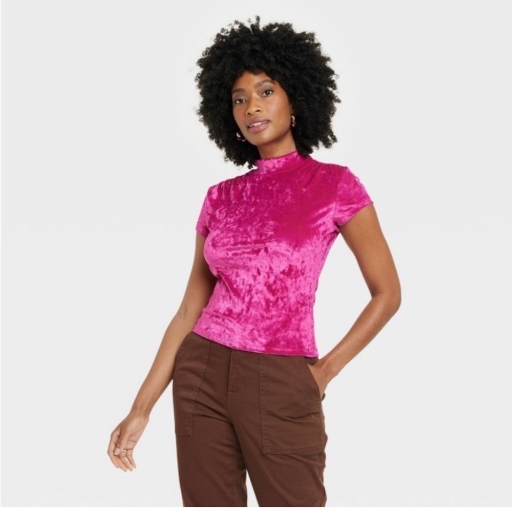 A New Day Pink Fitted Blouse with Mandarin Collar